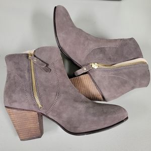 Boden Western Ankle Boots Gray Suede Stacked Heel EU 38 Womens